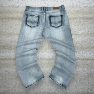 Vintage Skater Wide Leg Jeans Halifax Light Wash Baggy Denim Embroidered Rap Y2K